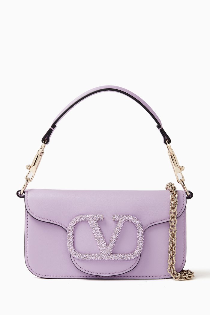 

Valentino Garavani Small Locò Embellished Shoulder Bag in Leather, Purple