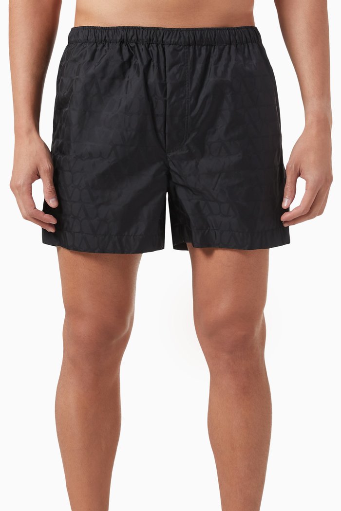 

Valentino Garavani Toile Iconographe Pattern Swim Shorts in Polyamide, Black