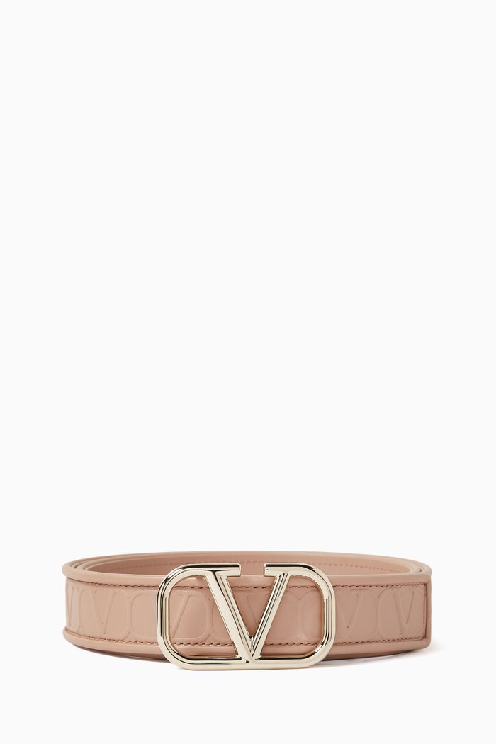 

Valentino Garavani Toile Iconographe Belt in Leather, Pink