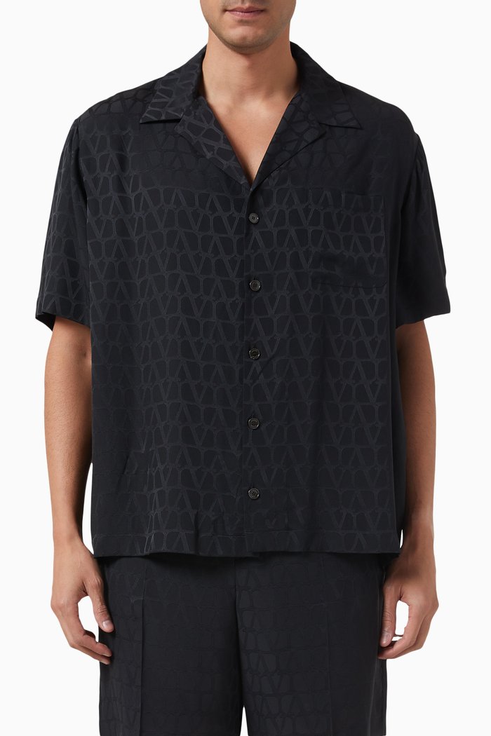 

Valentino Garavani Logo Bowling Shirt in Silk, Black