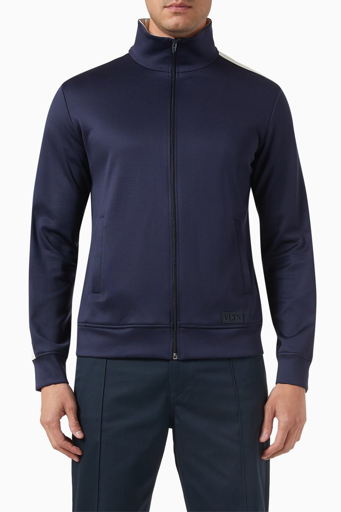 

Valentino Garavani Zip Up Logo Sweatshirt in Cotton-blend, Blue