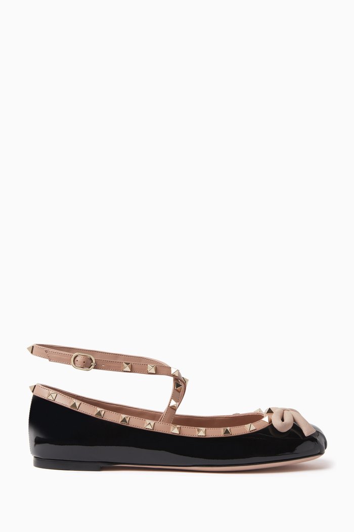 

Valentino Garavani Rockstud Ballerina in Patent Leather, Black
