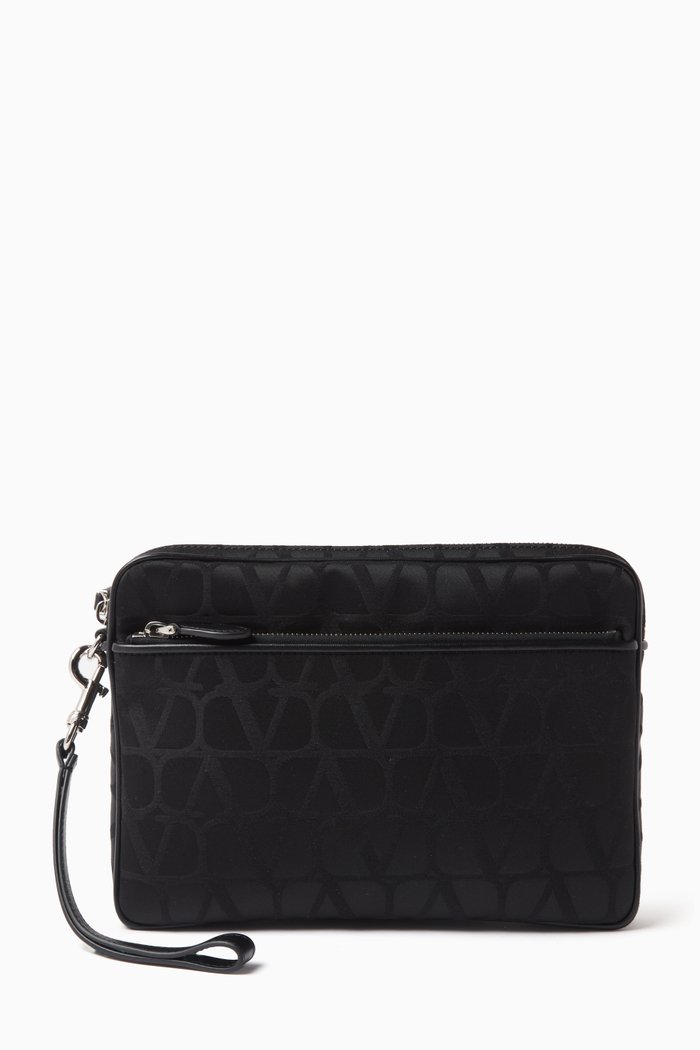 

Valentino Garavani Zip Pouch in Iconographe Toile Jacquard, Black