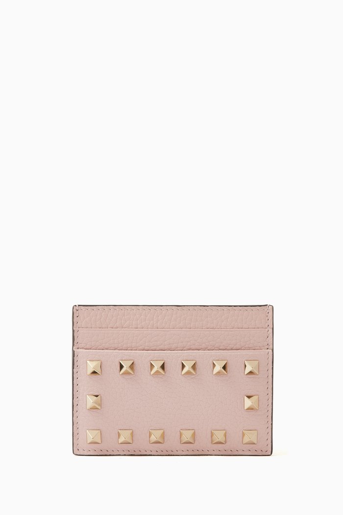 

Valentino Garavani's Rockstud Card Holder in Grainy Leather, Pink