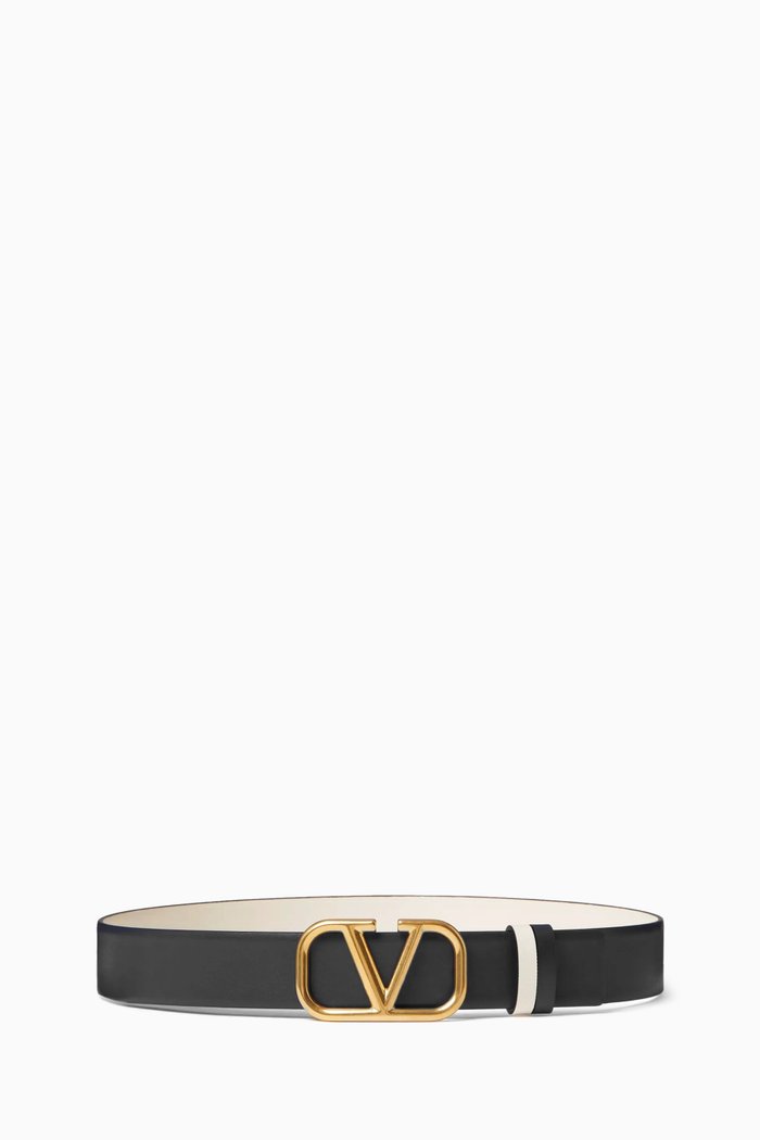 

Valentino Garavani VLOGO Reversible Belt in Calfskin Leather, Black