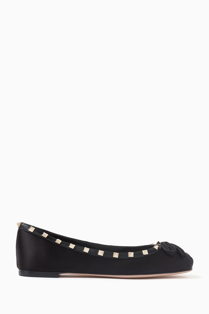 

Valentino Garavani Rockstud Ballerina Flats in Satin, Black