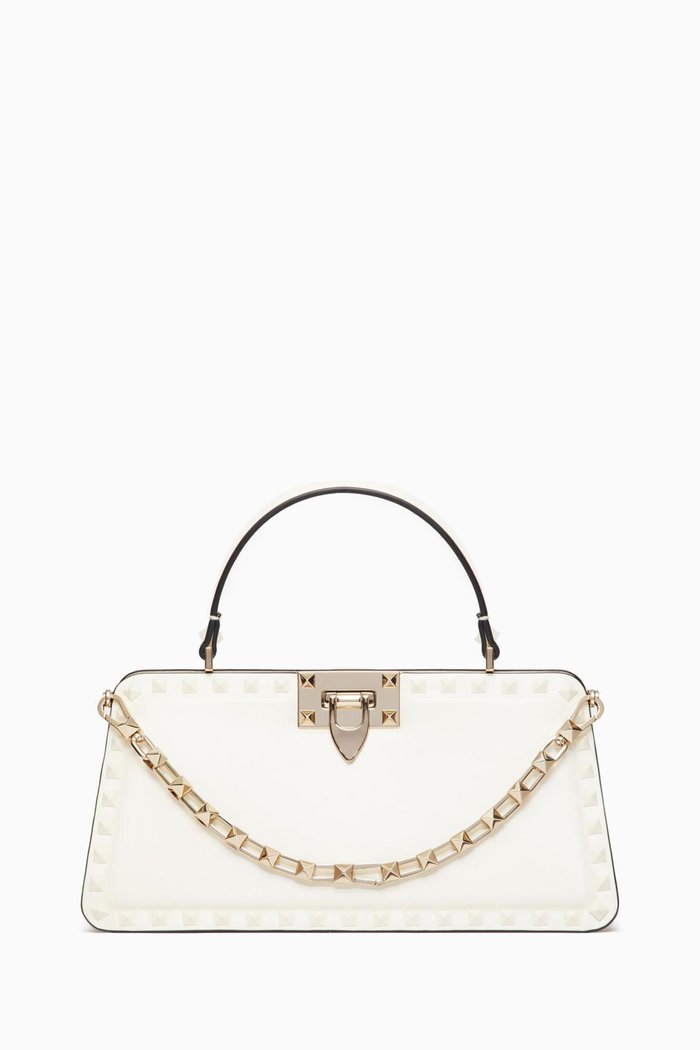 

Valentino Garavani Small Rockstud Top-handle Bag in Calfskin Leather, White