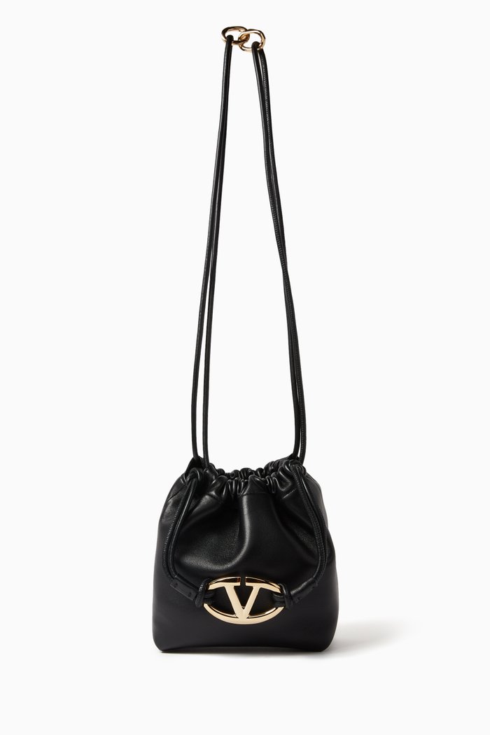 Valentino Garavani Mini VLOGO Pouf Bucket Bag in Leather, Black