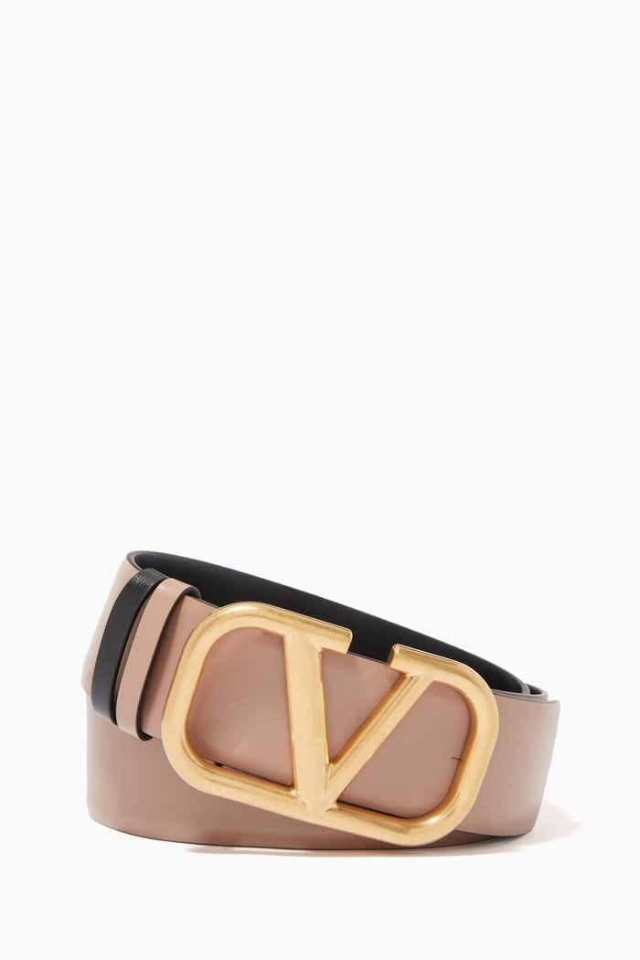 

Valentino Garavani VLOGO Reversible Belt in Glossy Leather, 40mm, Neutral