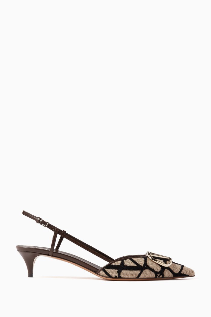 

Valentino Garavani VLOGO Signature 40 Slingback Pumps in Jacquard Canvas & Leather, Black