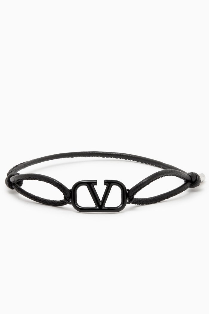 Valentino Garavani VLOGO Bracelet in Leather, Black