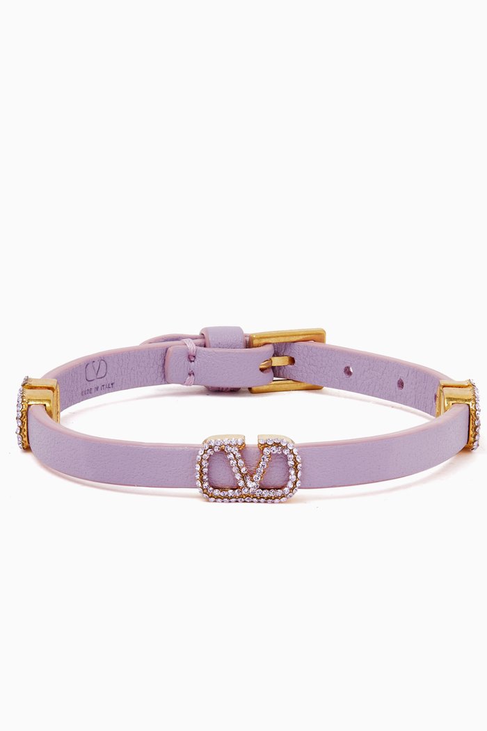 

Valentino Garavani VLOGO Strass Bracelet in Leather, Purple