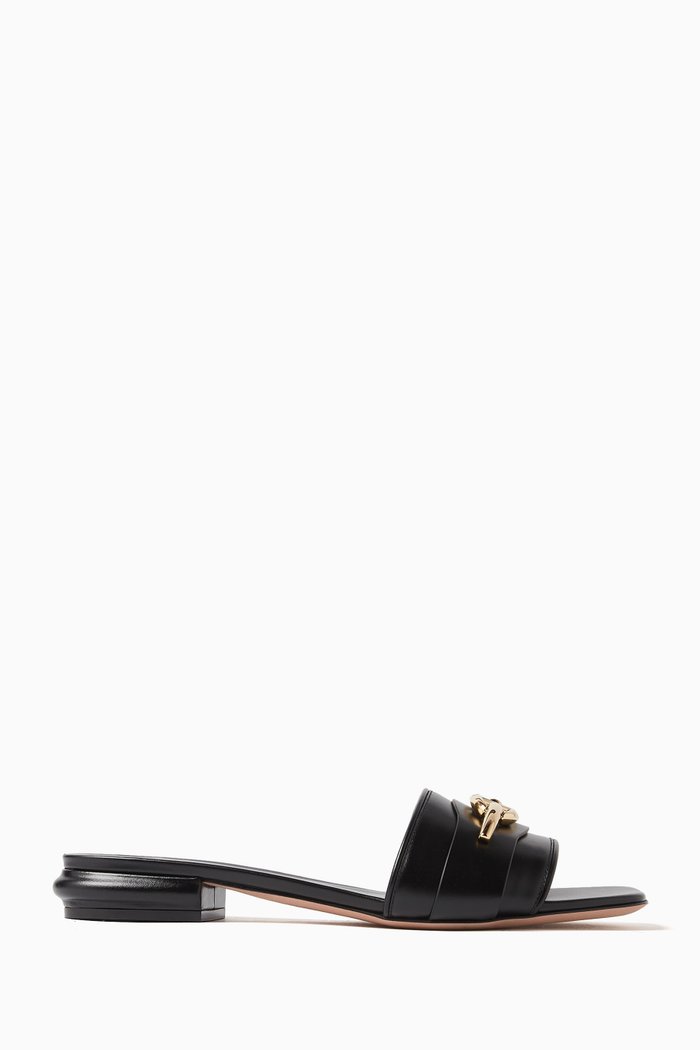 

Valentino Garavani VLogo Moon Slides in Leather, Black