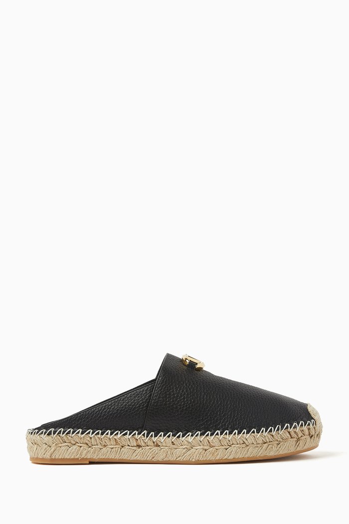 

Valentino Garavani VLOGO Espadrille Mules in Grainy Calfskin, Black