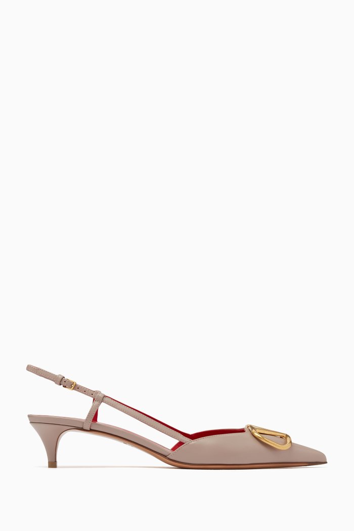 Valentino Garavani VLogo 40 Slingback Pumps in Leather, Neutral