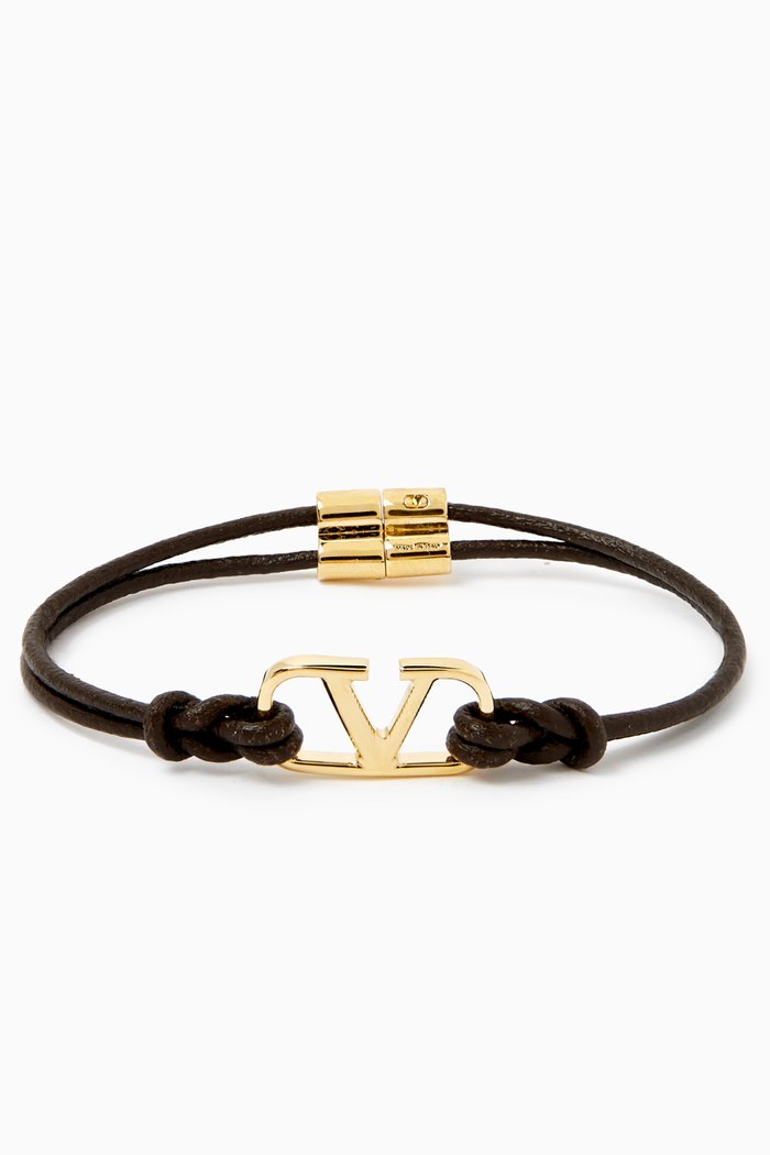 

Valentino Garavani VLOGO Cord Bracelet in Leather, Brown