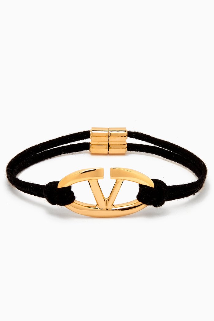 

Valentino Garavani VLOGO Moon Cord Bracelet in Leather, Black