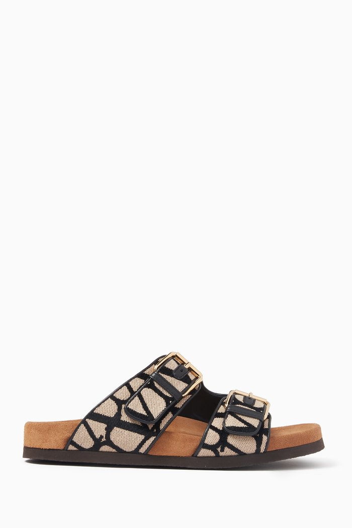 Valentino Garavani Fussfriend Slides in Toile Iconographe, Black