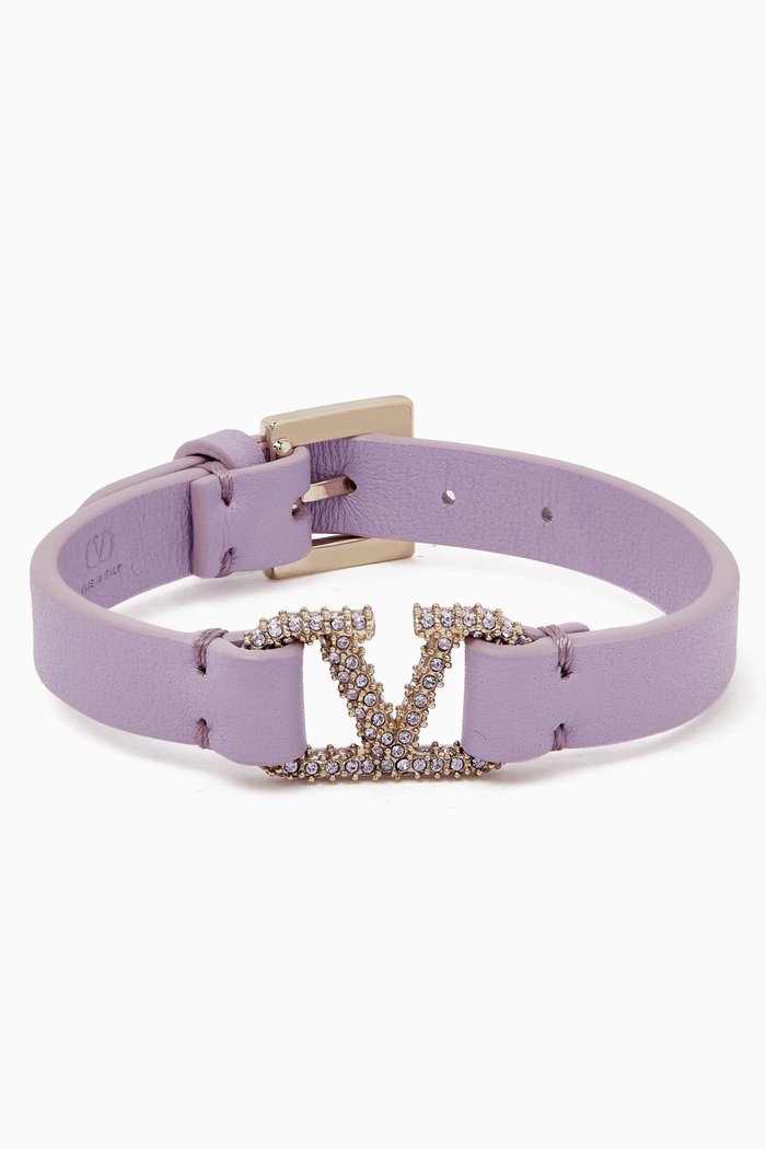 

Valentino Garavani VLOGO Rhinestone Bracelet in Vitello Leather, Purple