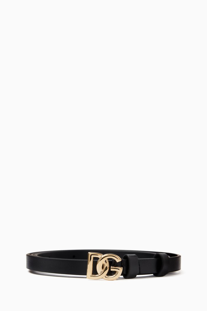 

DG Metal Logo Belt in Calfskin Leather, Black