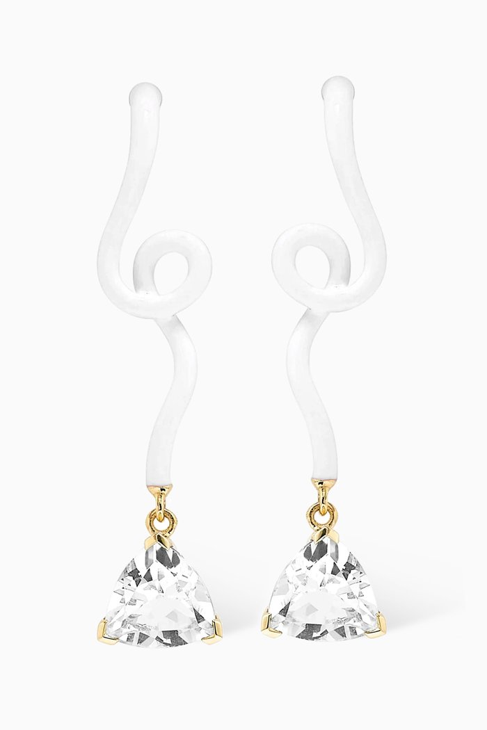 

Trillion Enamel Earrings in 9kt Gold, White