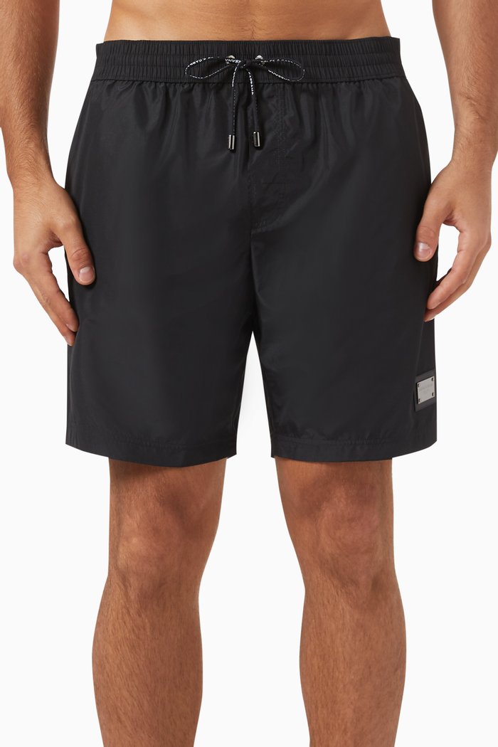 

Logo Plaque Swim Trunks in Nylon, Black