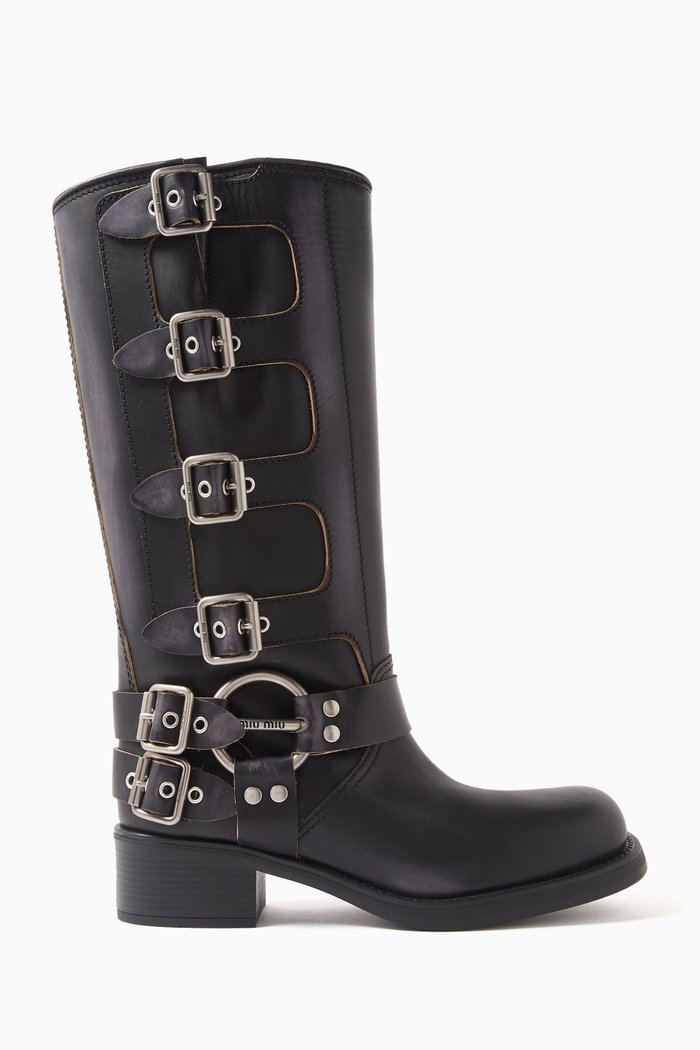 

Buckle Knee 50 Boots in Leather, Black