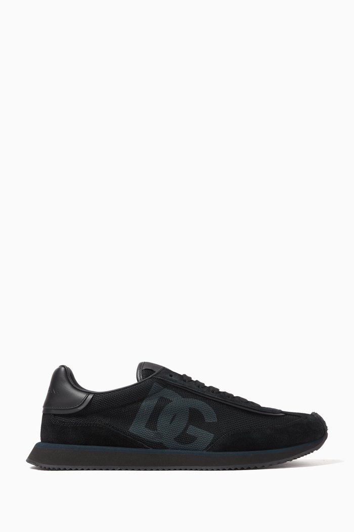 

DG Logo Sneakers in Suede & Mesh, Black