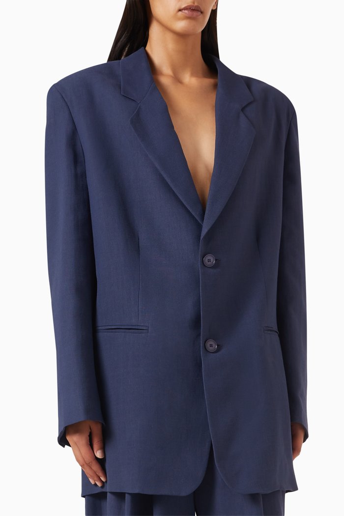 Aiden Blazer in Viscose-linen Blend, Blue