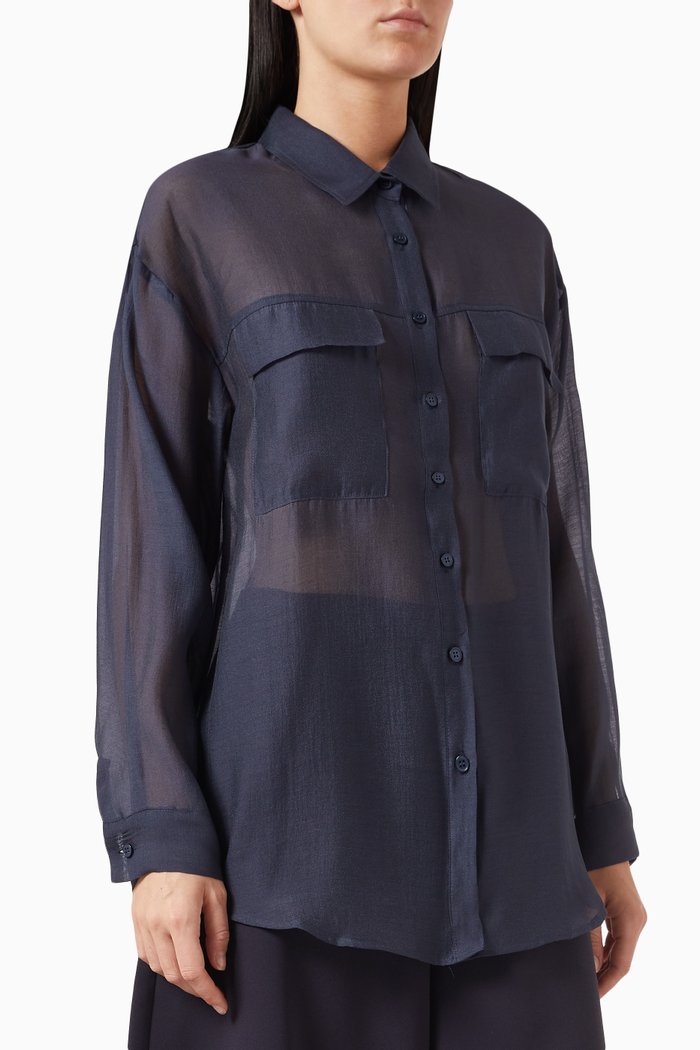Madeline Sheer Button-down Shirt, Blue