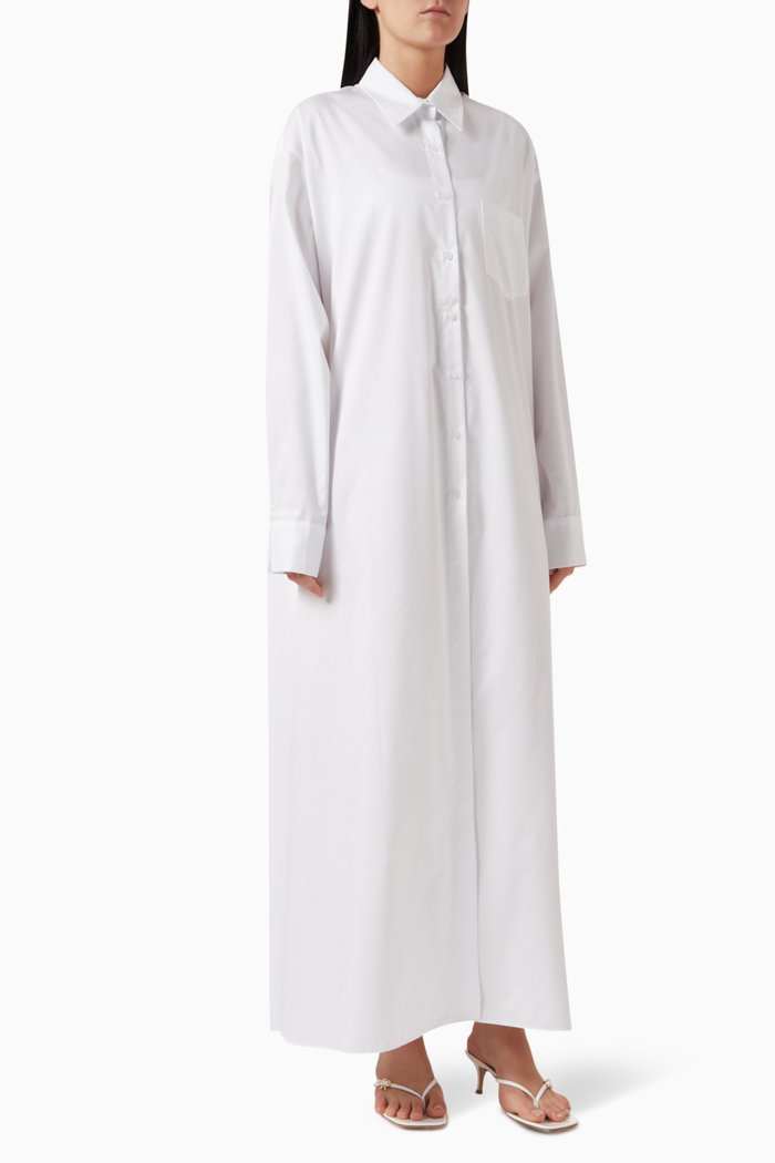 Avery Fluid Shirt Dress in Cotton Blend, White
