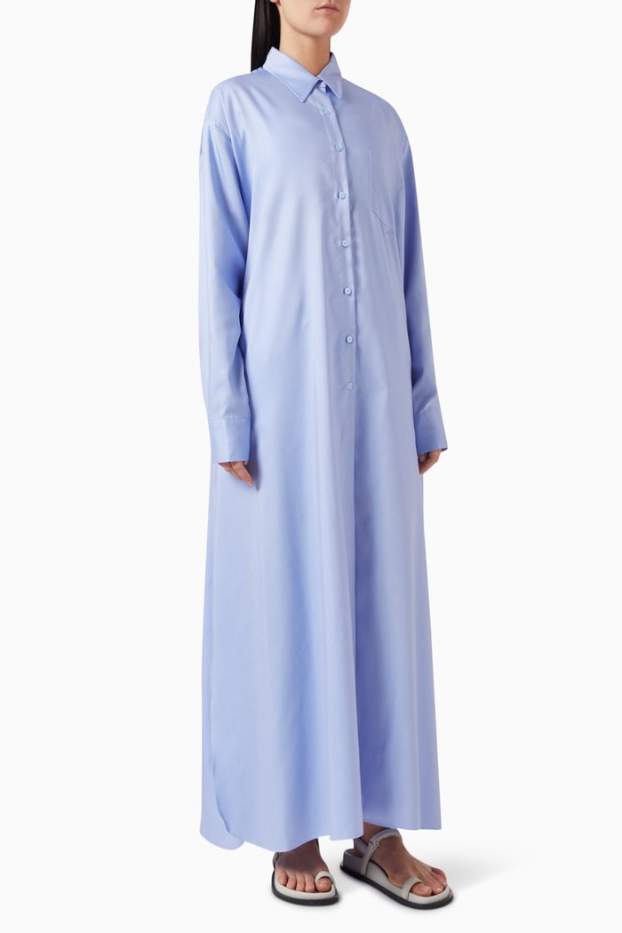 

Avery Fluid Shirt Dress in Cotton Blend, Blue
