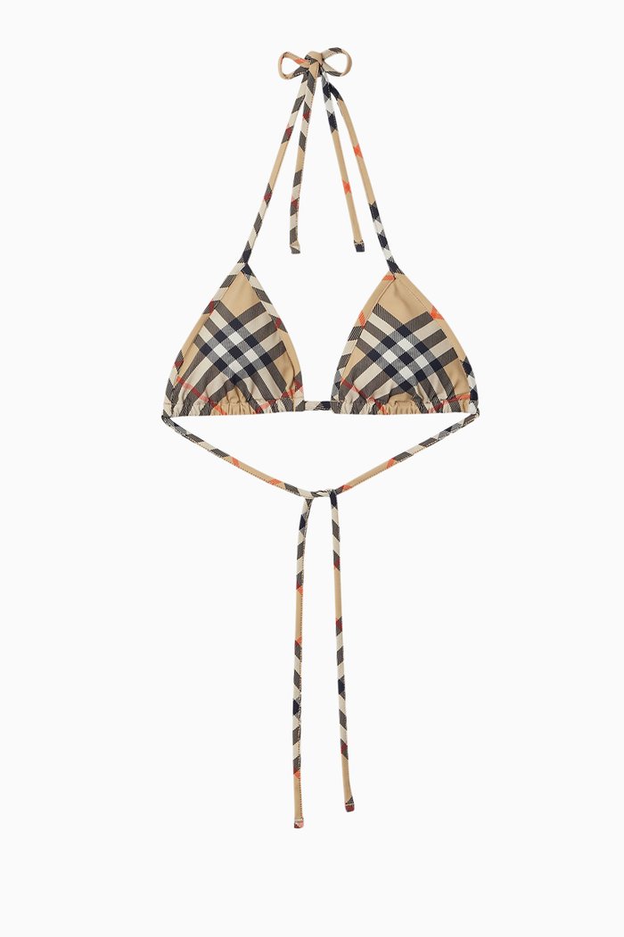 

Checked Triangle Bikini Top in Stretch Nylon, Neutral