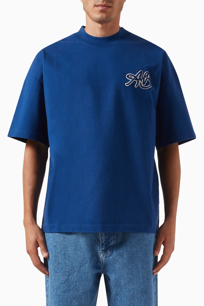

Initial Mockneck T-shirt in Cotton-jersey, Blue