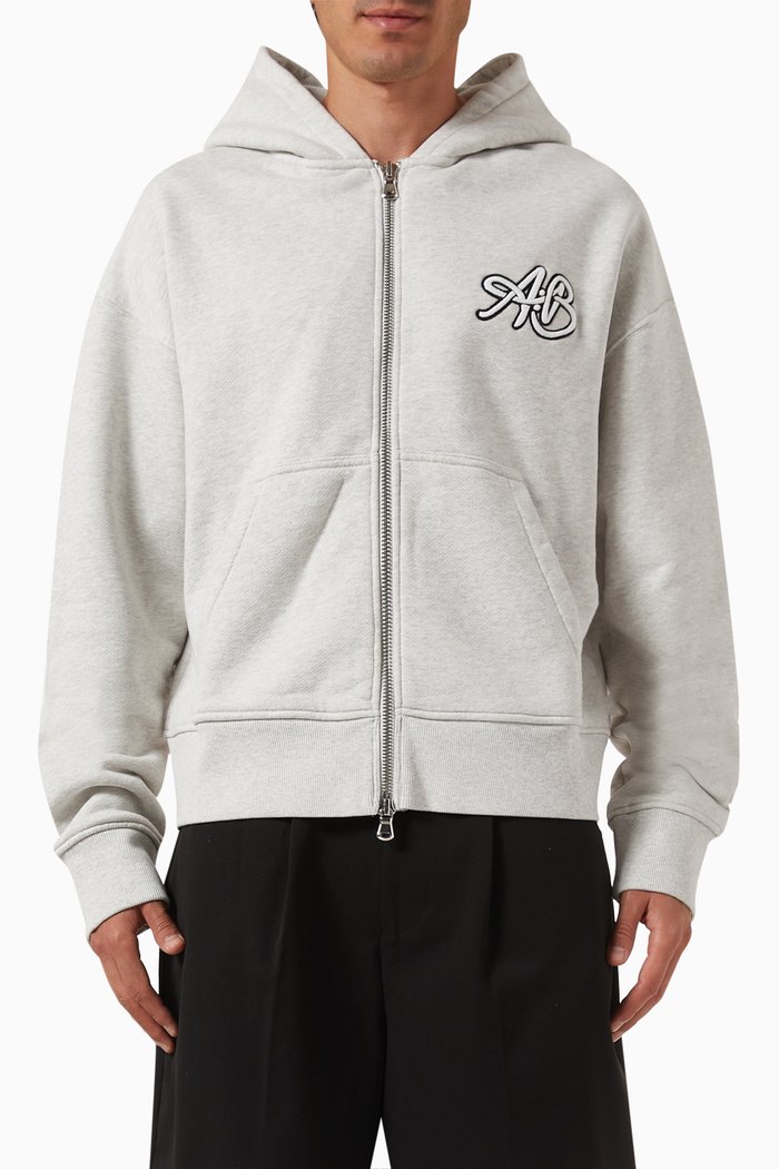 

Initial Double Zip Hoodie in Cotton, Grey