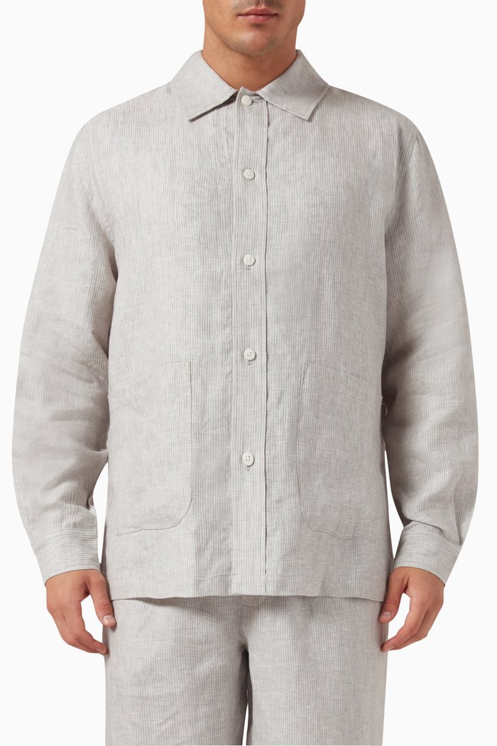

Pinstripe Overshirt in Linen, Grey
