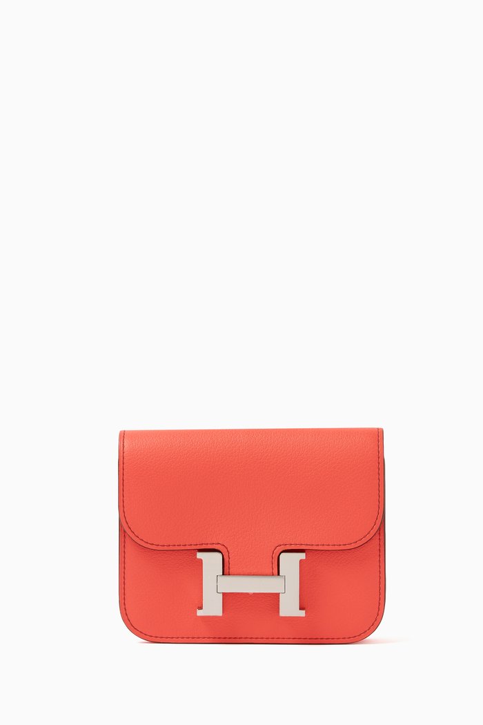 Constance Slim Wallet in Leather, Orange