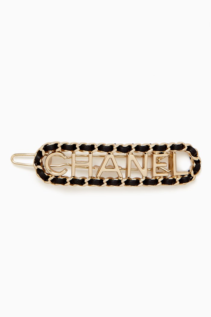 

Unused Logo Hair Clip in Metal & Lambksin, Gold