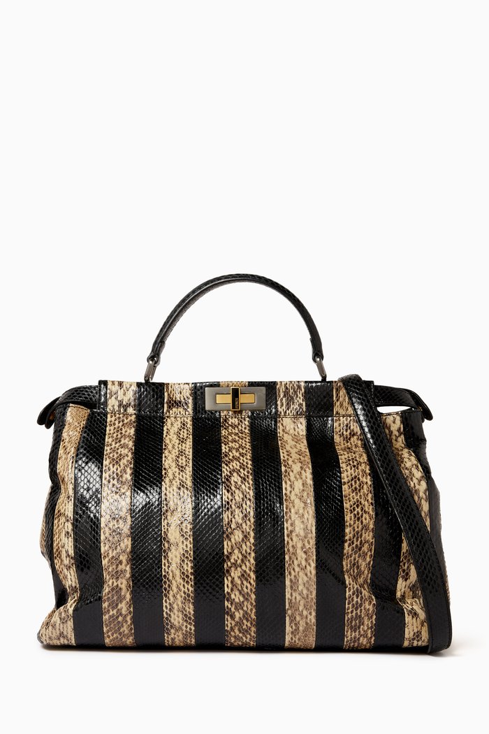 

Large Peekaboo Top-handle Bag in Python Leather, Black