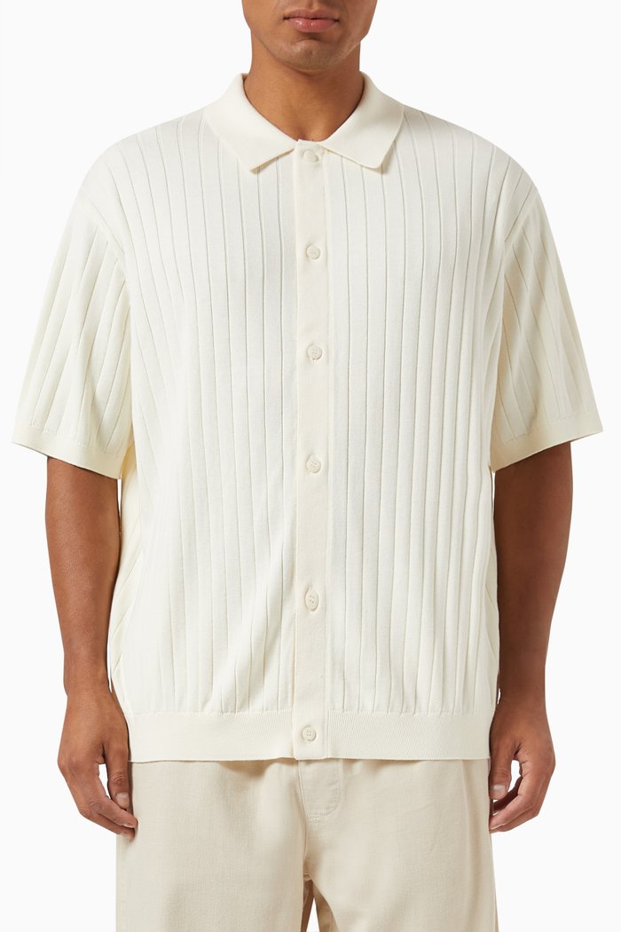 

Rhys Stripe Shirt in Cotton-blend Knit, Neutral