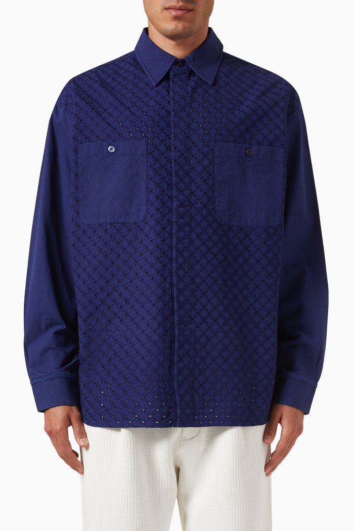 

Floral Lattice Apollo Shirt in Cotton, Blue