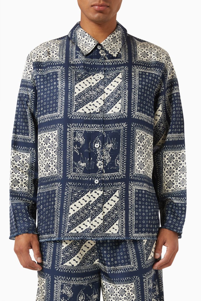 

Boxy Collared Overshirt in Silk Twill, Multicolour