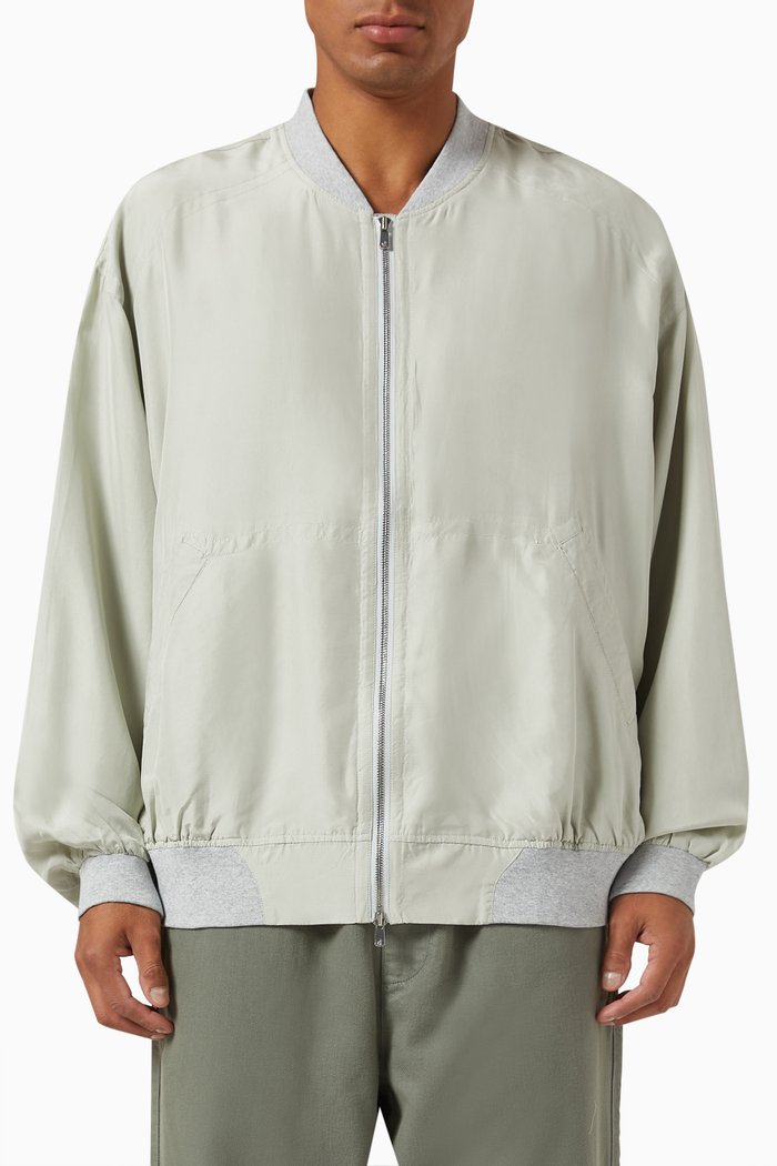 

Koen Washed Bomber Jacket in Silk, Green