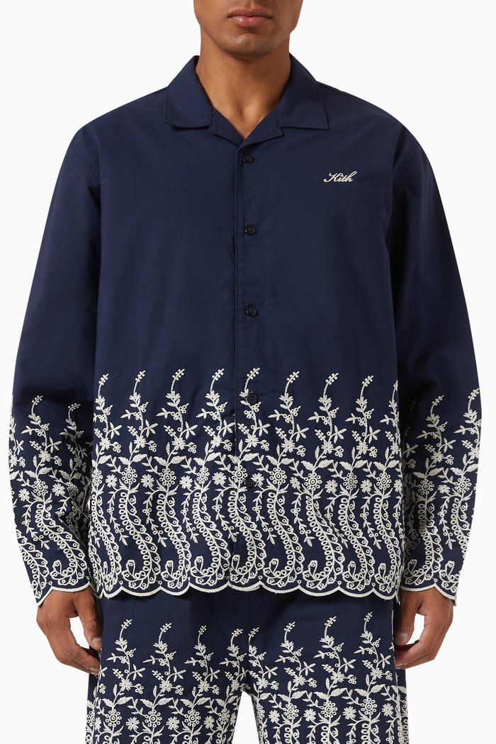 

Adonis Camp Collar Shirt in Cotton, Blue