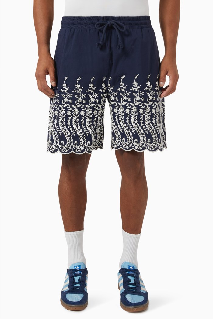 

Floral Eyelet Lewis Shorts in Cotton, Blue