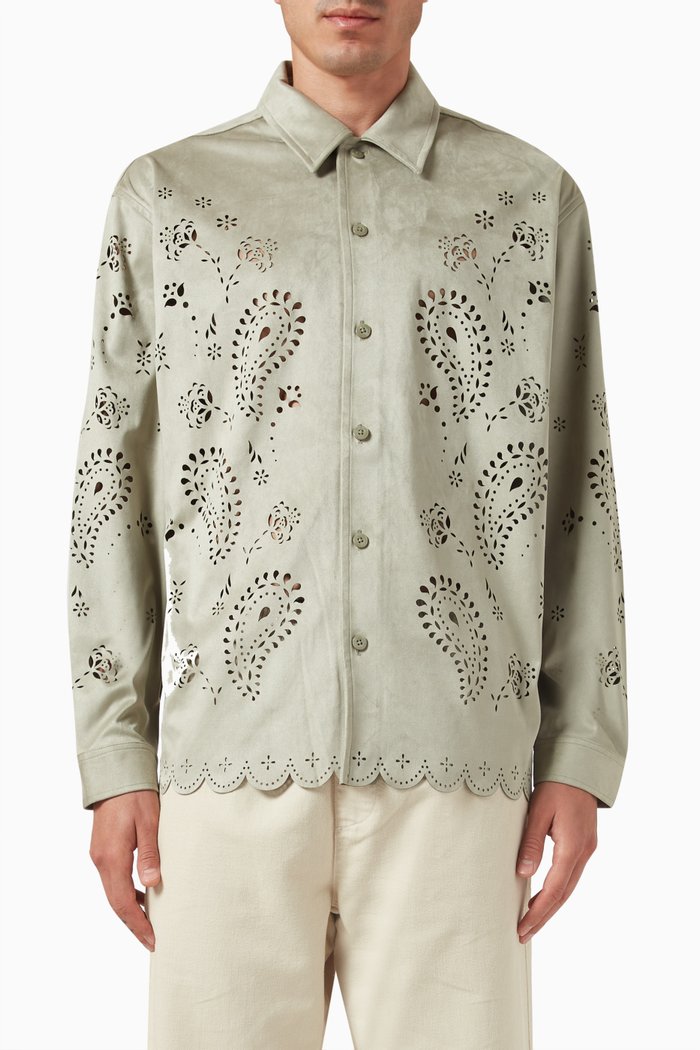 

Isaac Button-down Shirt in Microsuede, Green