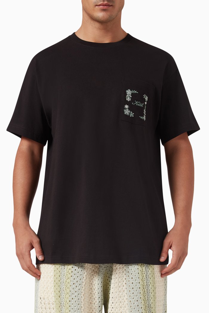 Paisley Pocket T-shirt in Cotton, Black