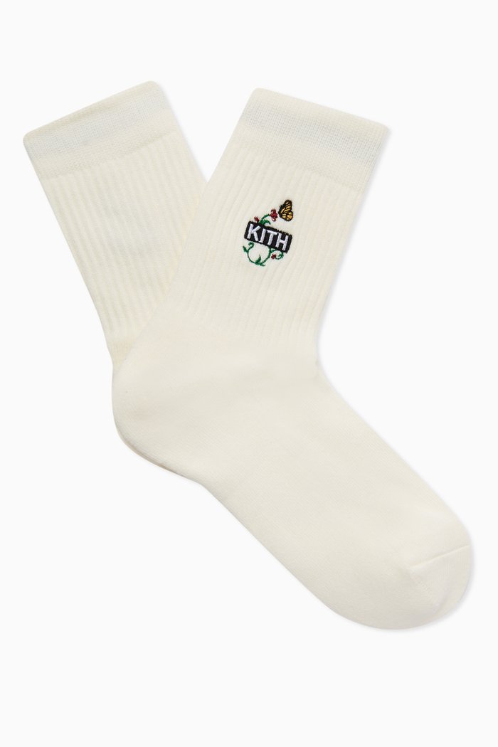 

Butterfly Box Logo Mid Crew Socks, White