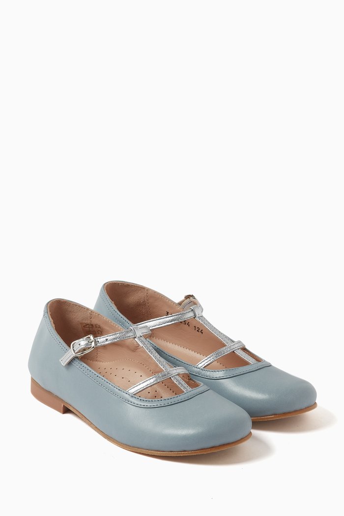 Olivia Double Strap Ballerinas in Leather, Blue