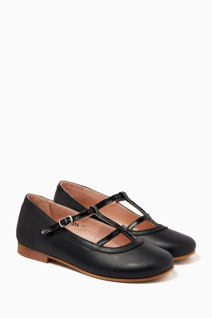 

Olivia Double Strap Ballerinas in Leather, Black